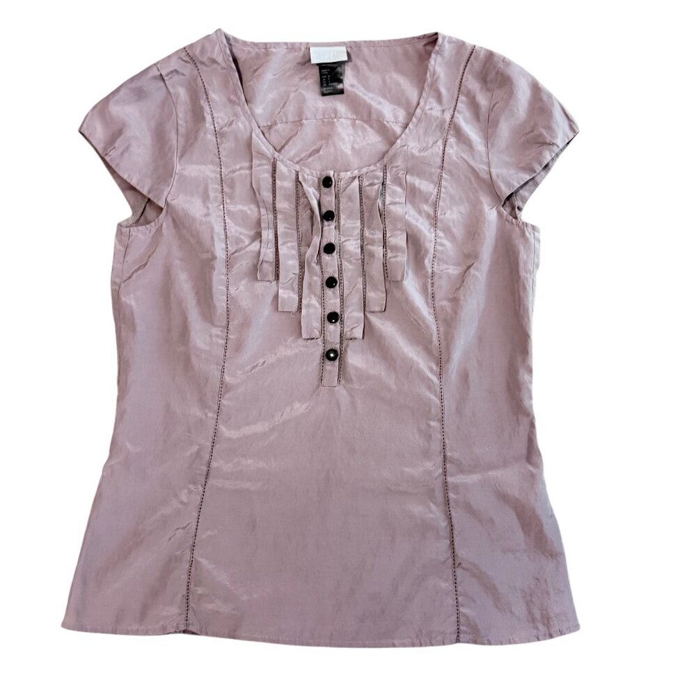 H&M Gray Silk Blend Cap Sleeve Blouse Size 4 Modern Classic Shirt